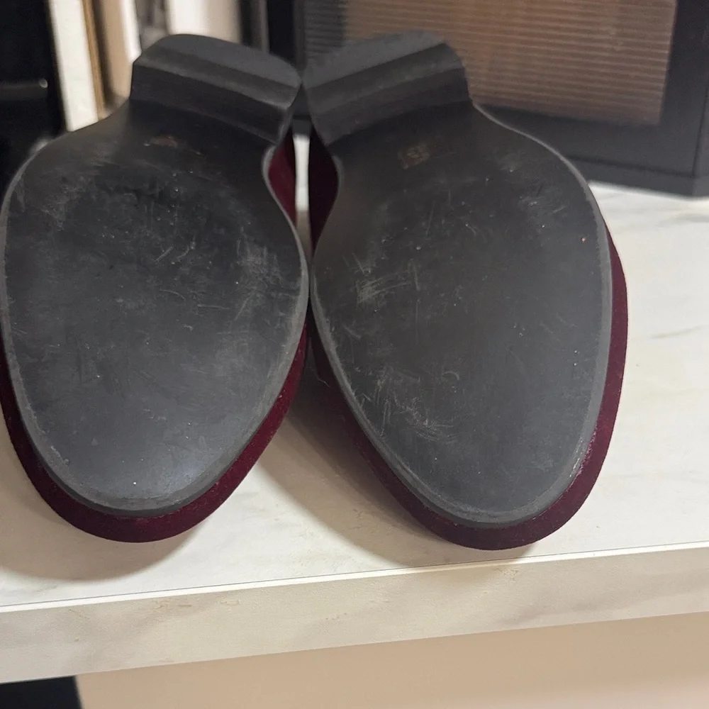 EUC Red Velvet Loafers with Gold Accent - Picture 8 of 12